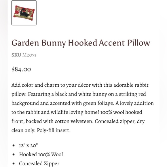 Festive Red Rabbit hooked wool Throw Pillow - Picture 2 of 7